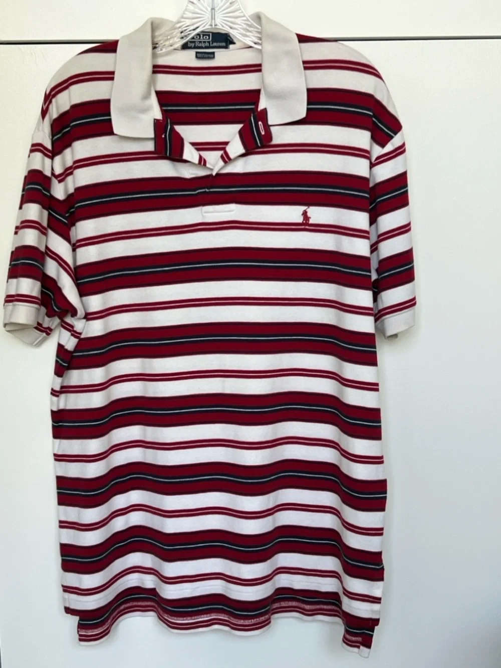 Polo by Ralph Lauren Men’s Red, Blue & White Striped Polo Shirt